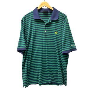 Masters Collection Polo Mens XL Green Blue Stripe Shirt 60's 2 Ply Vintage